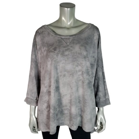 Sonoma Sweatshirt Plus Size 3X Dolman Sleeve Stretch Lightweight Tie Dye Gray